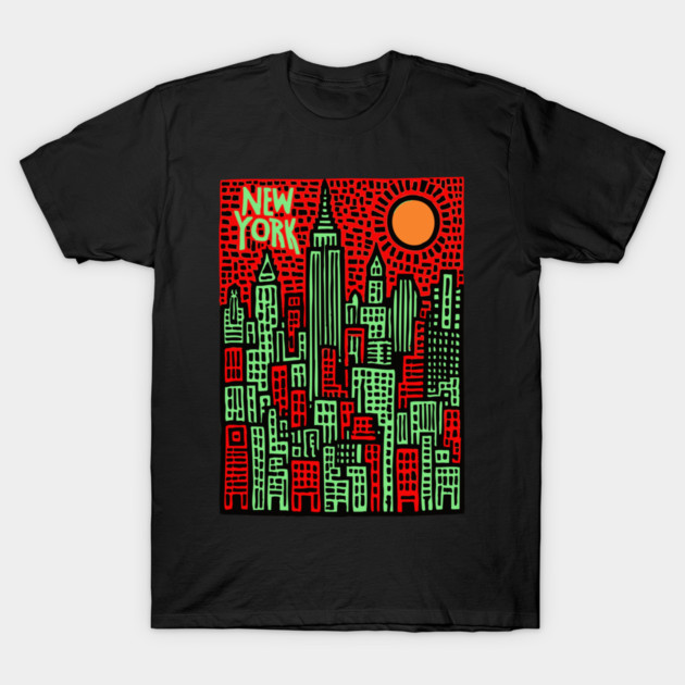Psychedelic New York Skyline T-Shirt by TuncGK