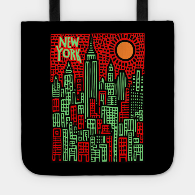 Psychedelic New York Skyline Tote by TuncGK