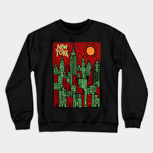 Psychedelic New York Skyline Crewneck Sweatshirt by TuncGK