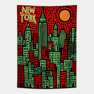 Psychedelic New York Skyline Tapestry