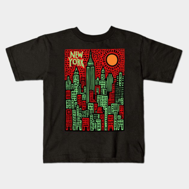 Psychedelic New York Skyline Kids T-Shirt by TuncGK