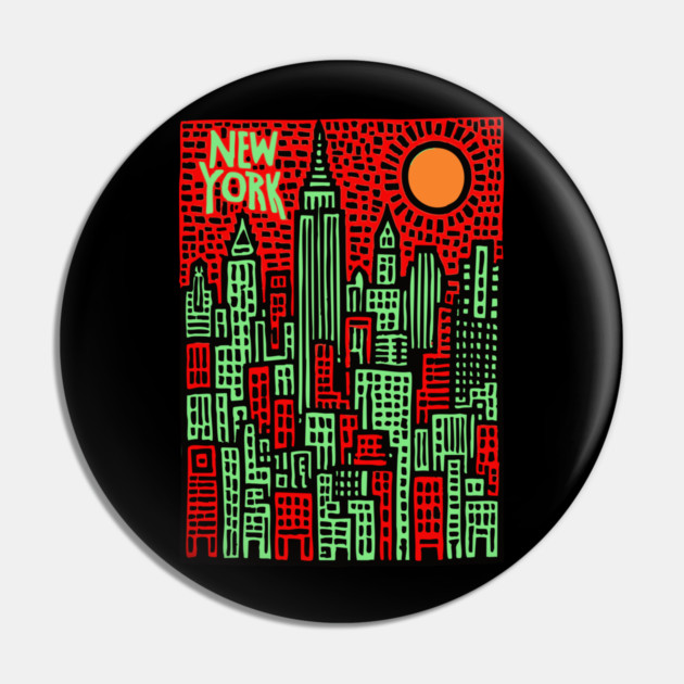 Psychedelic New York Skyline Pin by TuncGK