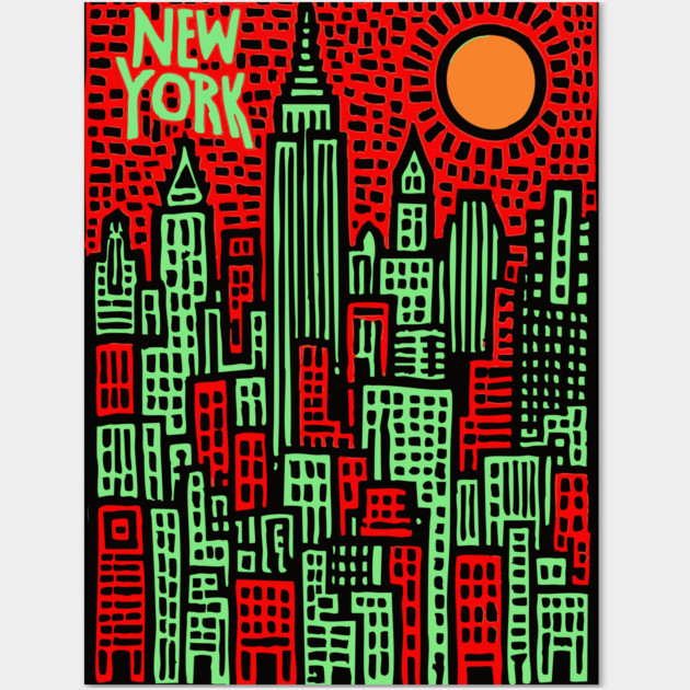 Psychedelic New York Skyline Wall Art by TuncGK
