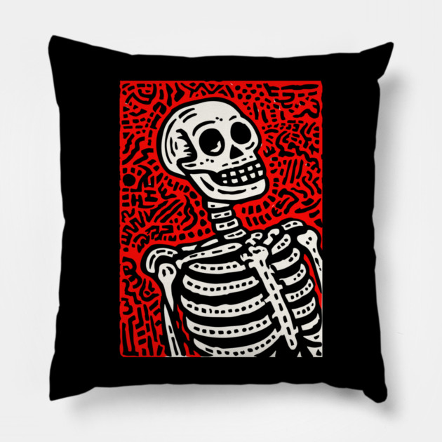 Psychedelic Tribal Skeleton Pillow by TuncGK