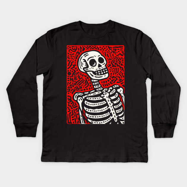 Psychedelic Tribal Skeleton Kids Long Sleeve T-Shirt by TuncGK