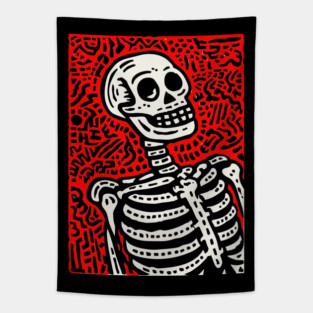Psychedelic Tribal Skeleton Tapestry