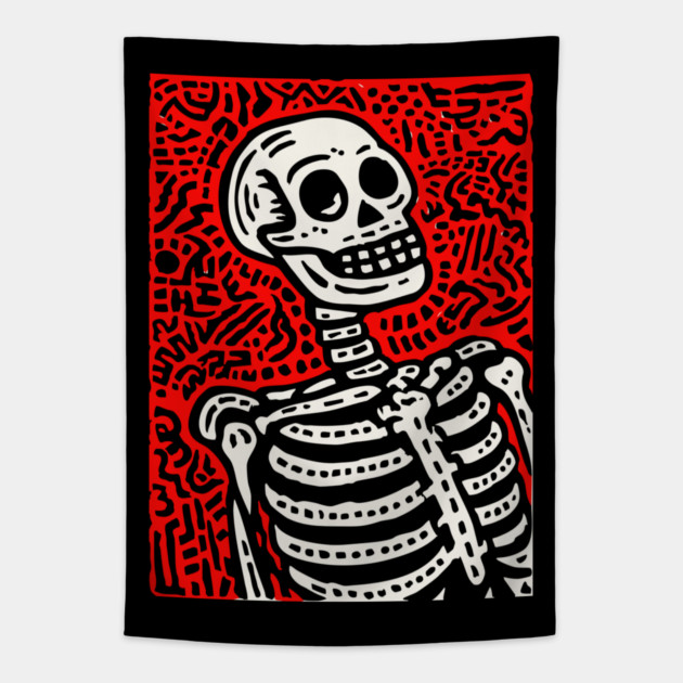 Psychedelic Tribal Skeleton Tapestry by TuncGK