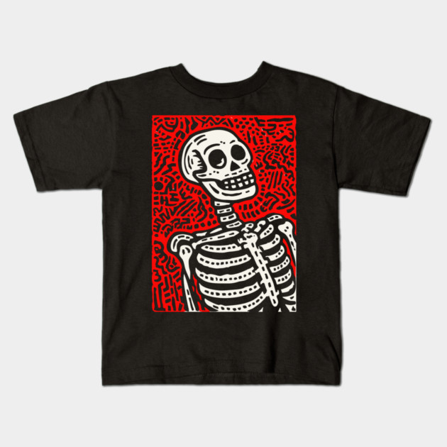 Psychedelic Tribal Skeleton Kids T-Shirt by TuncGK