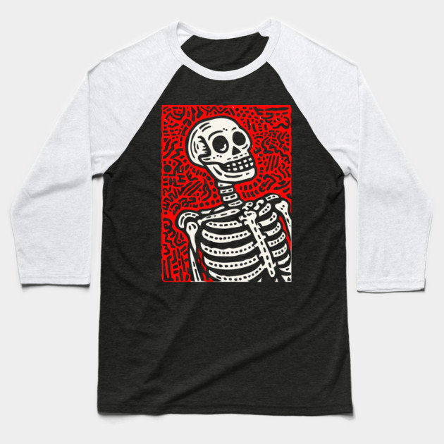 Psychedelic Tribal Skeleton Baseball T-Shirt by TuncGK