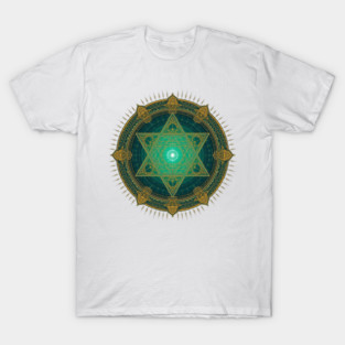 Emerald & Gold Mandala of Harmony – Sacred Geometry Energy T-Shirt
