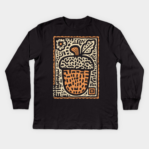 Tribal Psychedelic Acorn Kids Long Sleeve T-Shirt by TuncGK