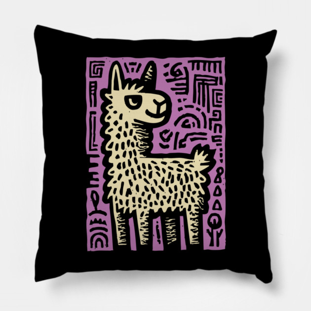 Psychedelic Alpaca Folk Art Pillow by TuncGK