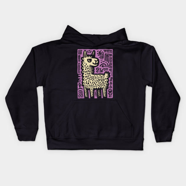 Psychedelic Alpaca Folk Art Kids Hoodie by TuncGK