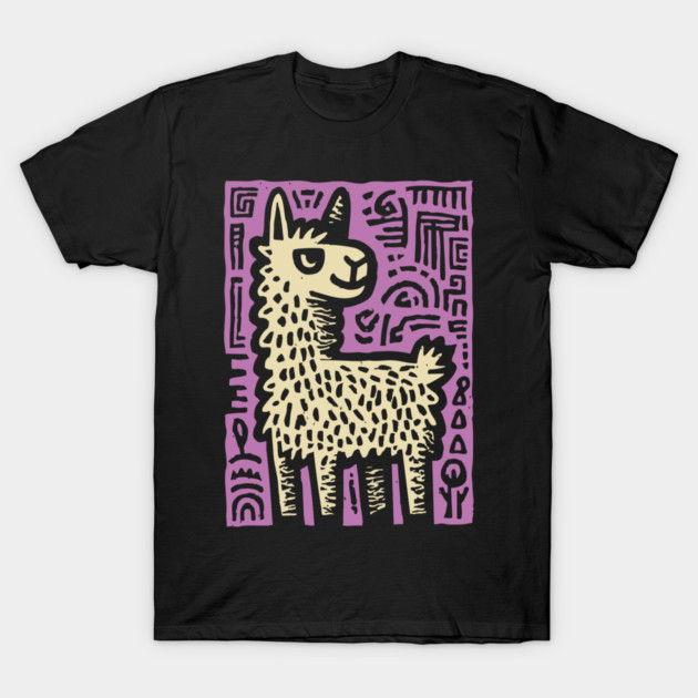 Psychedelic Alpaca Folk Art T-Shirt by TuncGK