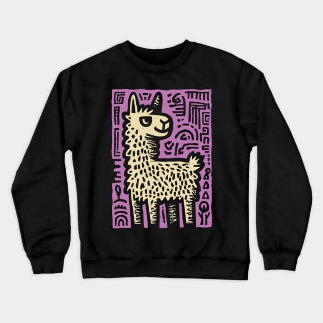Psychedelic Alpaca Folk Art Crewneck Sweatshirt by TuncGK