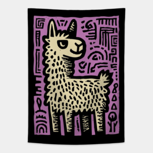 Psychedelic Alpaca Folk Art Tapestry