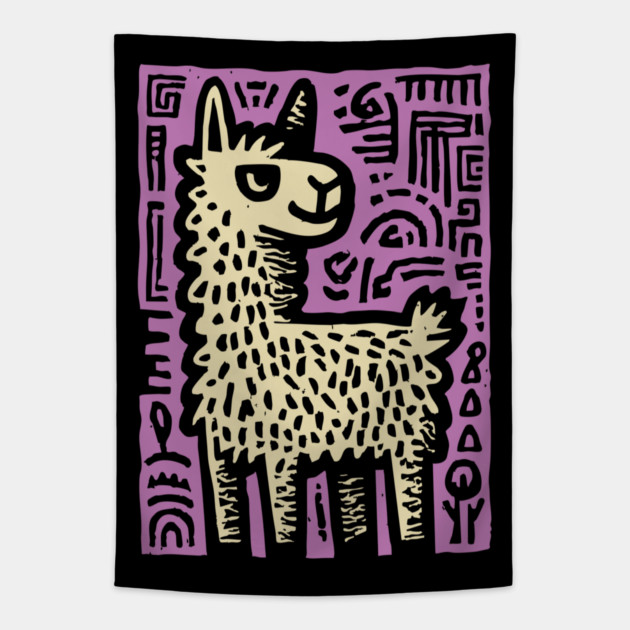Psychedelic Alpaca Folk Art Tapestry by TuncGK