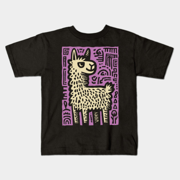 Psychedelic Alpaca Folk Art Kids T-Shirt by TuncGK