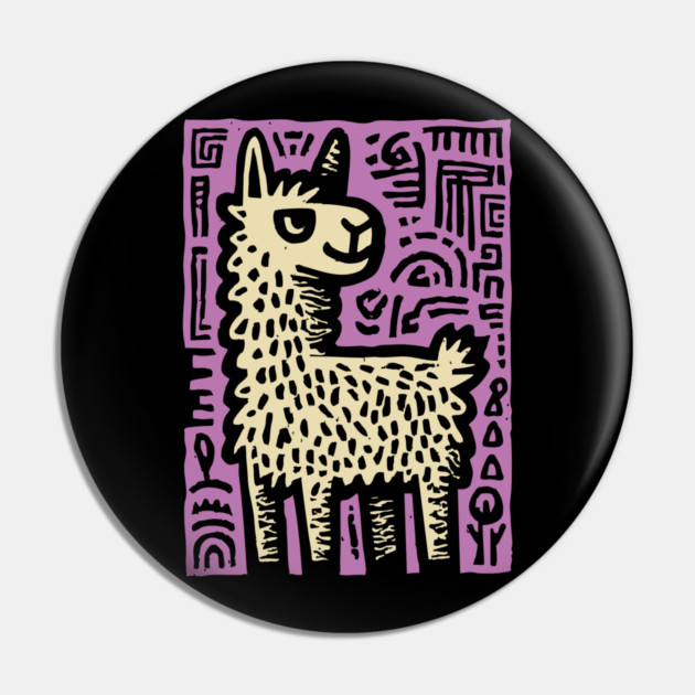 Psychedelic Alpaca Folk Art Pin by TuncGK
