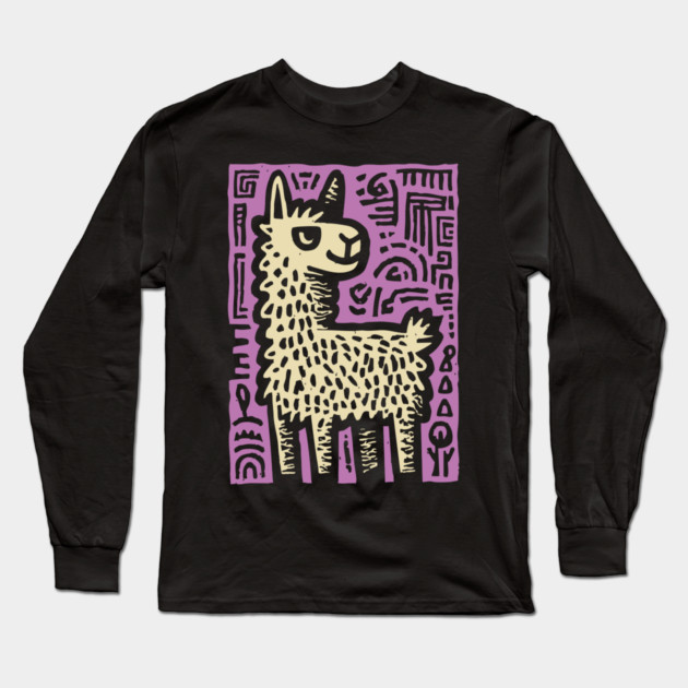 Psychedelic Alpaca Folk Art Long Sleeve T-Shirt by TuncGK