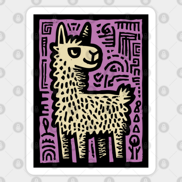 Psychedelic Alpaca Folk Art Sticker by TuncGK
