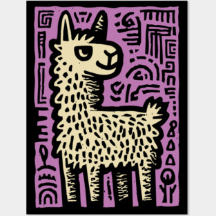 Psychedelic Alpaca Folk Art Posters and Art