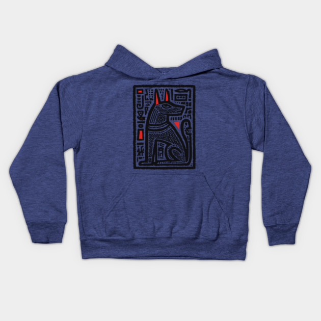 Anubis Psychedelic Woodcut Kids Hoodie by TuncGK