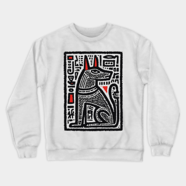 Anubis Psychedelic Woodcut Crewneck Sweatshirt by TuncGK