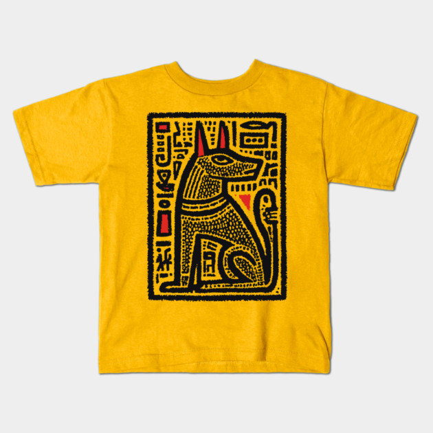 Anubis Psychedelic Woodcut Kids T-Shirt by TuncGK