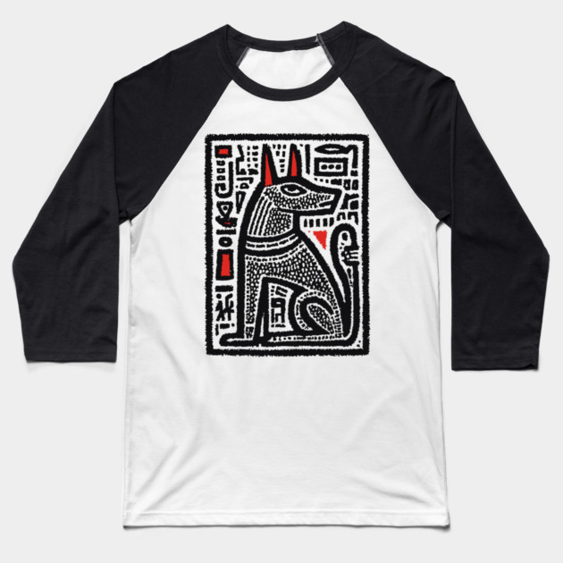 Anubis Psychedelic Woodcut Baseball T-Shirt by TuncGK