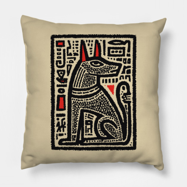 Anubis Psychedelic Woodcut Pillow by TuncGK