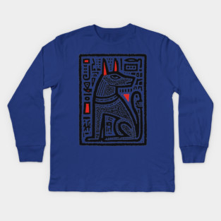 Anubis Psychedelic Woodcut Kids Long Sleeve T-Shirt