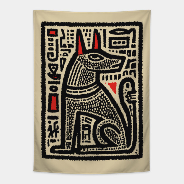 Anubis Psychedelic Woodcut Tapestry by TuncGK