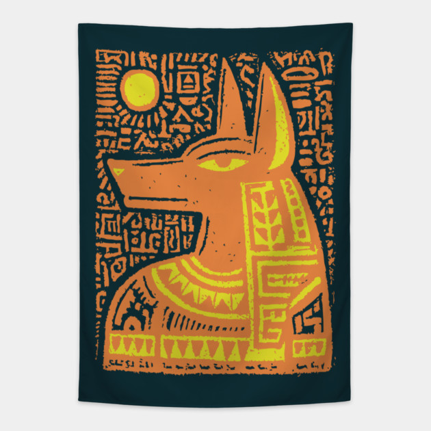 Psychedelic Sun God Anubis Tapestry by TuncGK