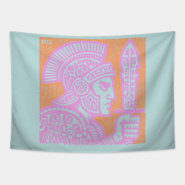 Psychedelic Ares Warrior God Tapestry by TuncGK
