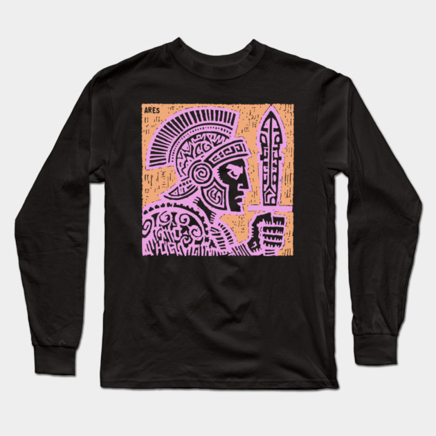 Psychedelic Ares Warrior God Long Sleeve T-Shirt by TuncGK