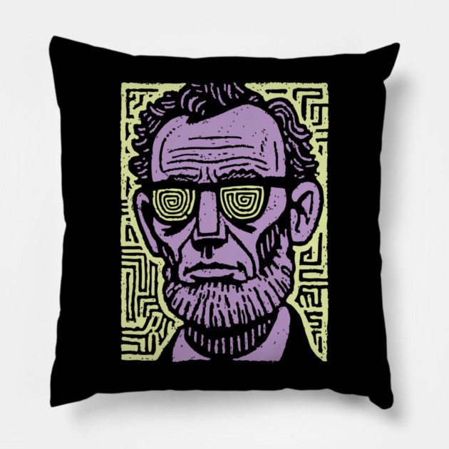 Trippy Psychedelic Lincoln Pillow by TuncGK