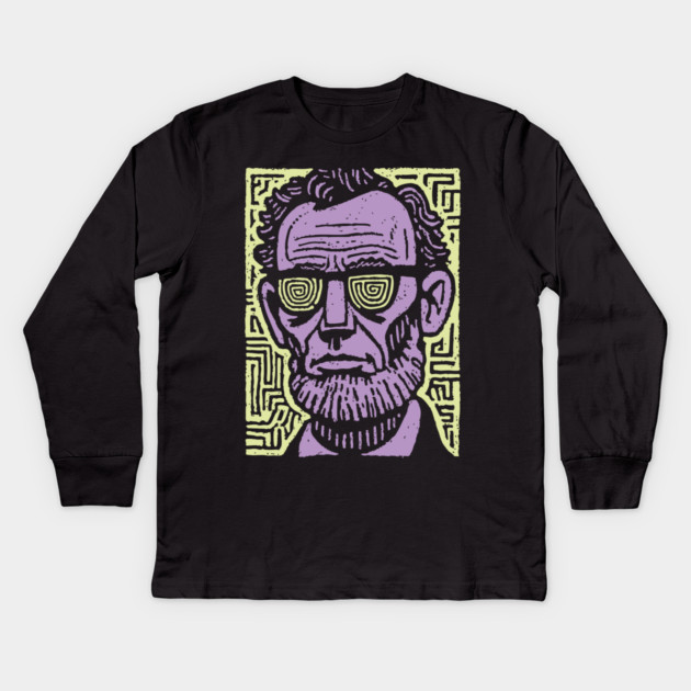 Trippy Psychedelic Lincoln Kids Long Sleeve T-Shirt by TuncGK