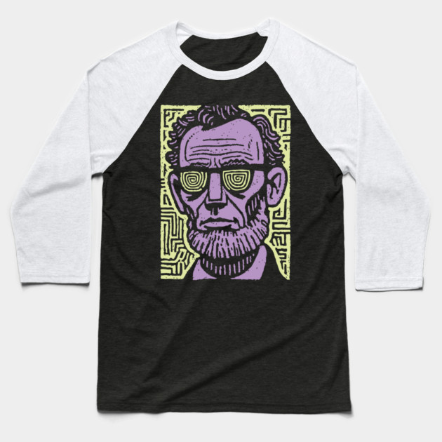 Trippy Psychedelic Lincoln Baseball T-Shirt by TuncGK
