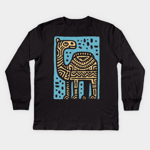 Psychedelic Tribal Camel Kids Long Sleeve T-Shirt by TuncGK
