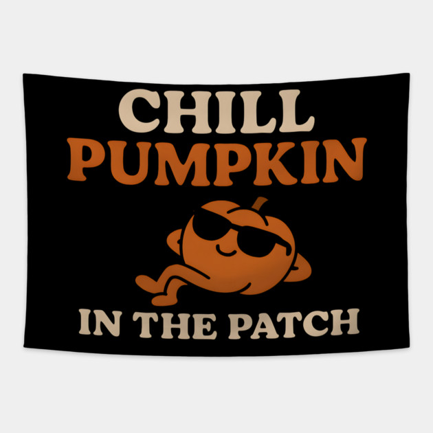 Chill Pumpkin in the Patch Funny Halloween Graphic Tapestry by MakerMind8.2