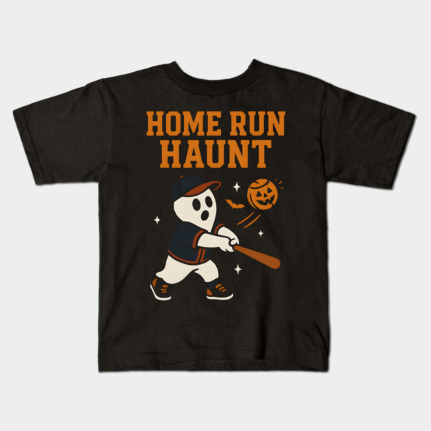 Home Run Haunt Baseball Ghost Halloween Graphic Kids T-Shirt by MakerMind8.2