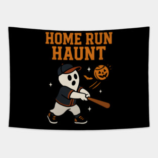 Home Run Haunt Baseball Ghost Halloween Graphic Tapestry
