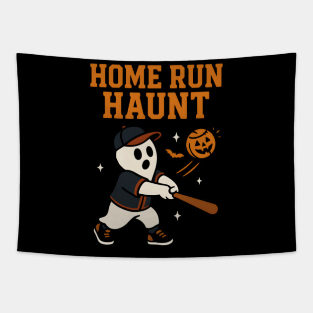 Home Run Haunt Baseball Ghost Halloween Graphic Tapestry by MakerMind8.2