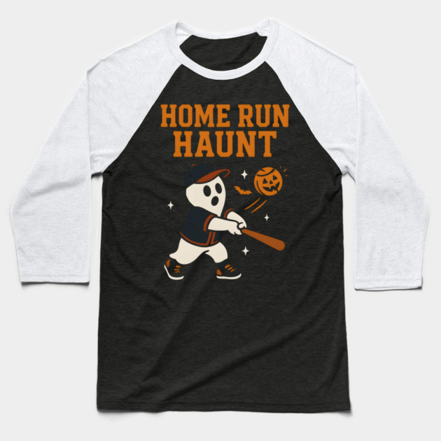 Home Run Haunt Baseball Ghost Halloween Graphic Baseball T-Shirt by MakerMind8.2