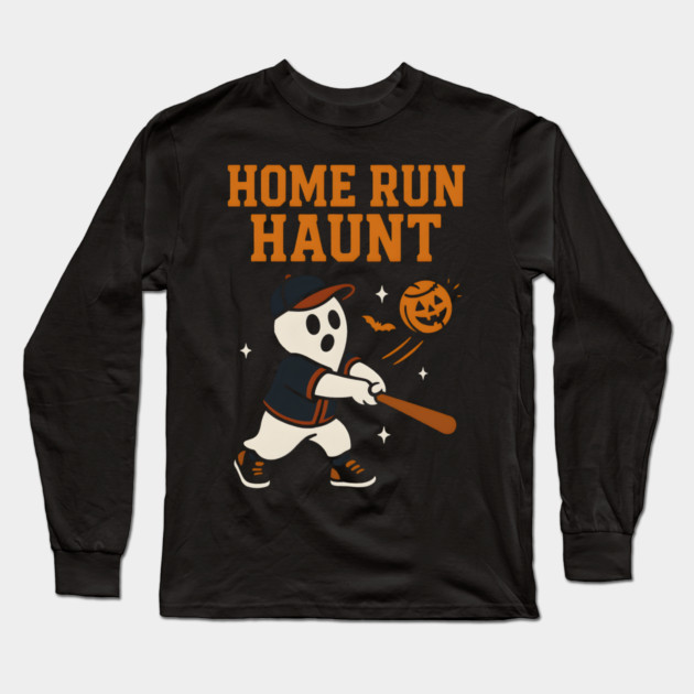 Home Run Haunt Baseball Ghost Halloween Graphic Long Sleeve T-Shirt by MakerMind8.2
