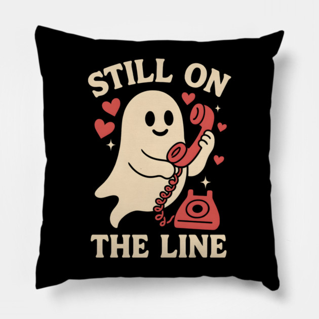 Still On The Line Ghost Retro Phone Halloween Graphic Pillow by MakerMind8.2
