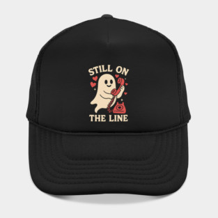Still On The Line Ghost Retro Phone Halloween Graphic Hat