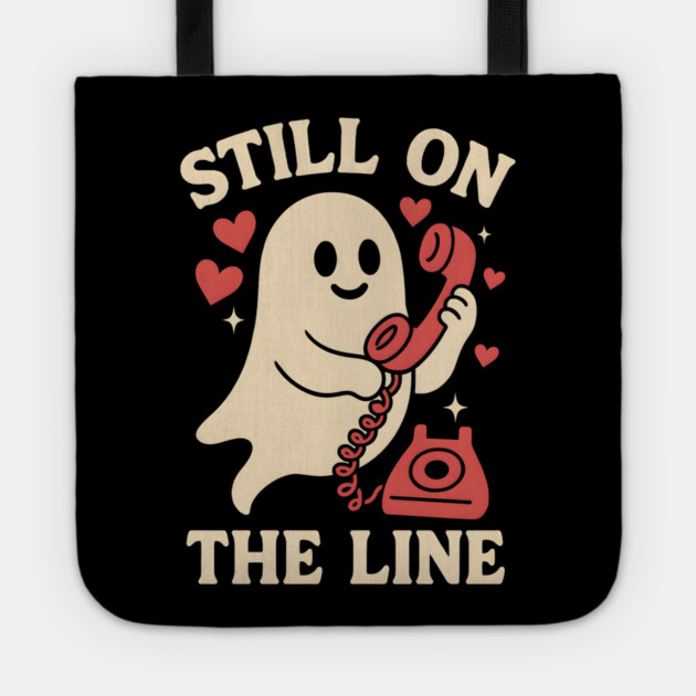 Still On The Line Ghost Retro Phone Halloween Graphic Tote by MakerMind8.2