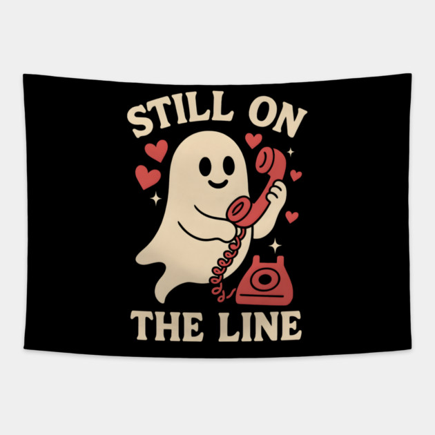 Still On The Line Ghost Retro Phone Halloween Graphic Tapestry by MakerMind8.2